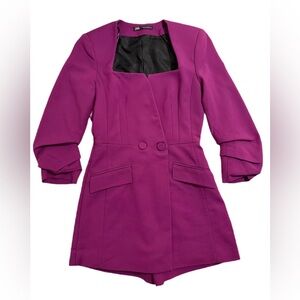 Zara Magenta Square Neck Blazer Romper Puff Sleeve Size S